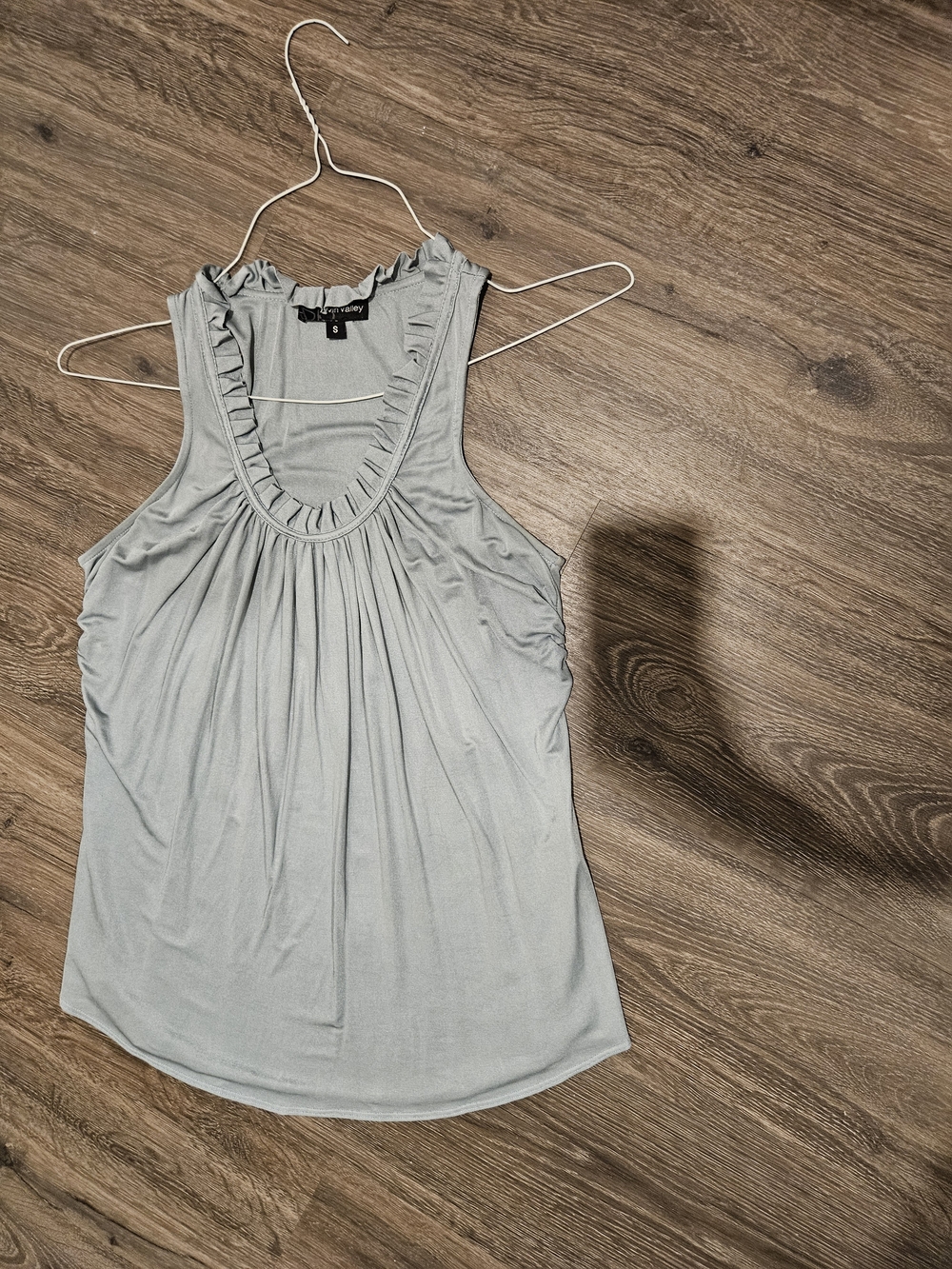 Alvin Valley Dusty Sage Ruffle Trim Sleeveless Scoop Top - Picture 2 of 3